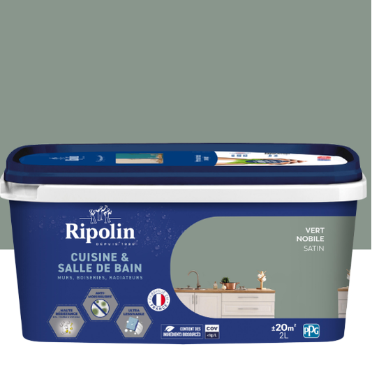 Peinture mur vert nobile satin RIPOLIN Cuisine et bain 2L
