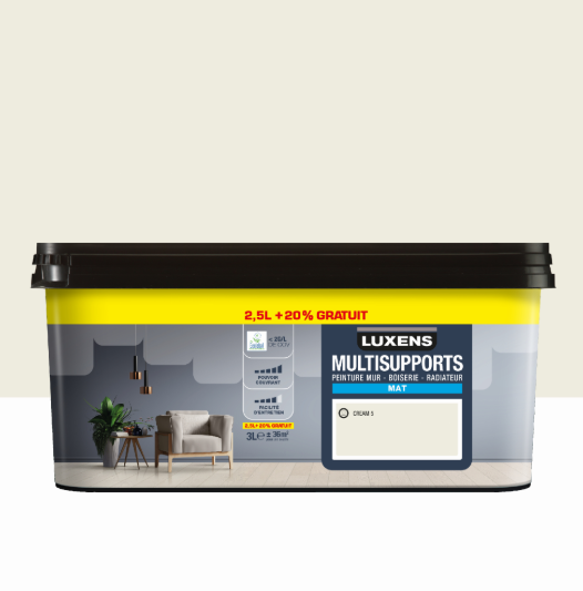 Peinture mur, boiserie, radiateur cream 5 mat LUXENS , 2.5L+20% gratuit
