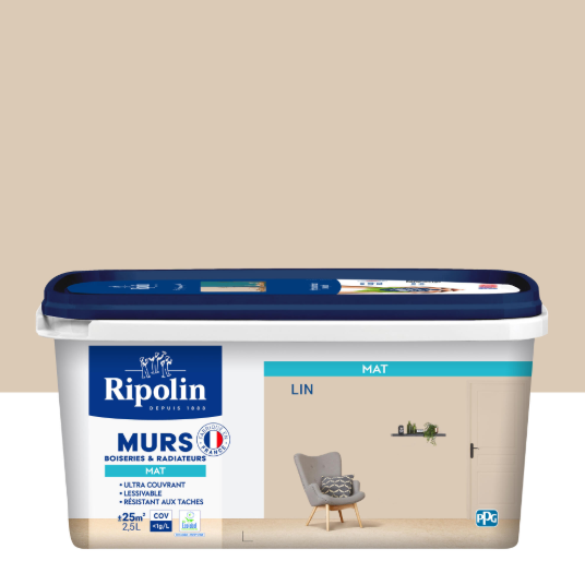 Peinture mur lin mat RIPOLIN Intérieur 2.5L