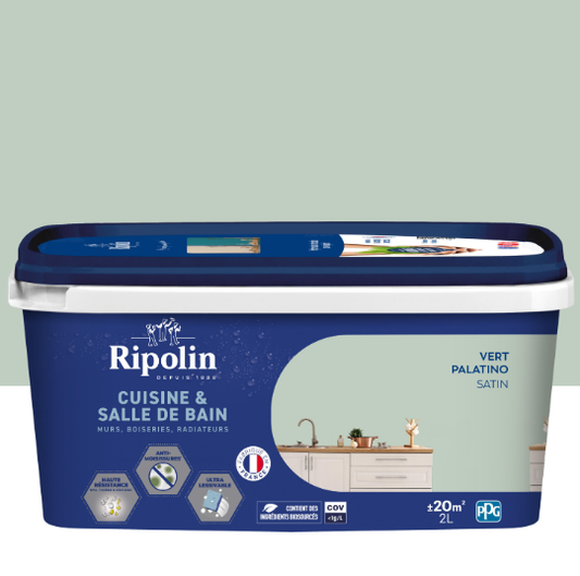 Peinture mur vert palatino satin RIPOLIN Cuisine et bain 2L