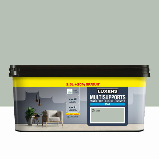 Peinture mur, boiserie, radiateur sage 5 mat LUXENS , 2.5L+20% gratuit