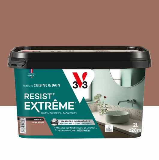 Peinture mur ocre rouge velours V33 Resist extrême cuisine et bain 2L