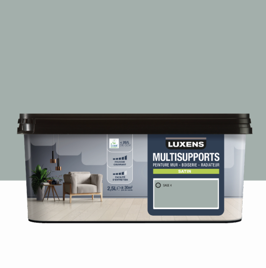 Peinture mur, boiserie, radiateur sage 4 satin LUXENS , 2.5L