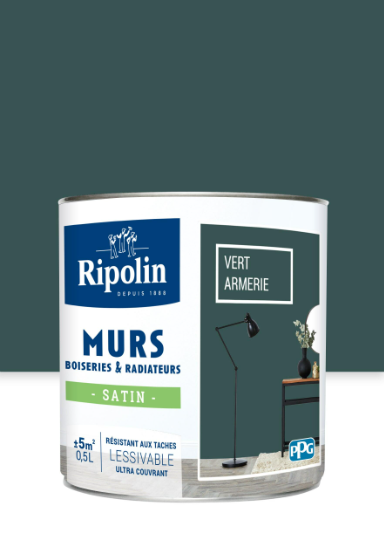 Peinture mur, boiserie, radiateur vert armerie satiné RIPOLIN Intérieur 0.5l