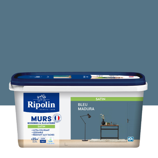 Peinture mur, boiserie, radiateur bleu madura satiné RIPOLIN Intérieur 2.5l