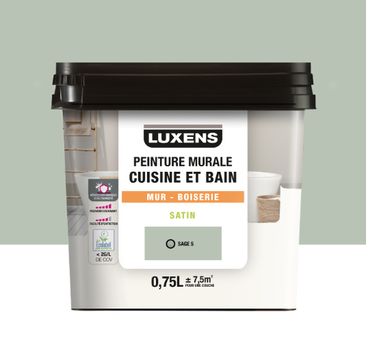 Peinture mur, boiserie sage 5 satin LUXENS Cuisine et bain 0.75L