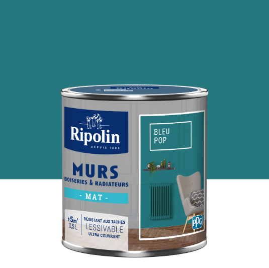 Peinture mur bleu pop mat RIPOLIN Intérieur 0.5L