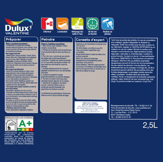 Peinture mur, boiserie bleu d’encre mat DULUX VALENTINE Crème de couleur 2.5L