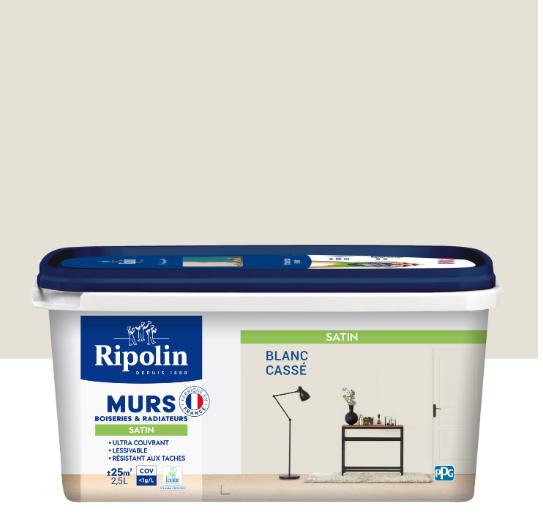 Peinture mur, boiserie, radiateur blanc cassé satiné RIPOLIN Intérieur 2.5l