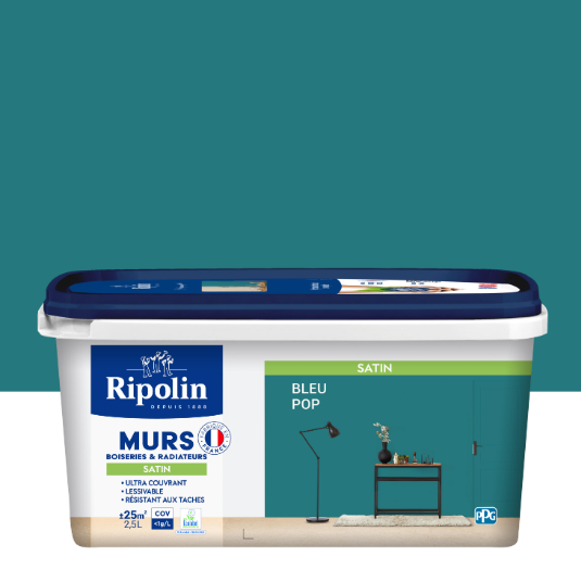 Peinture mur, boiserie, radiateur bleu pop satiné RIPOLIN Intérieur 2.5l