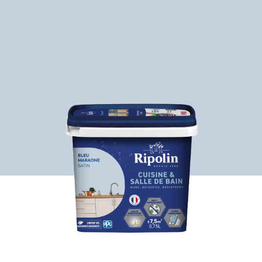Peinture mur bleu maraone satin RIPOLIN Cuisine et bain 0.75L