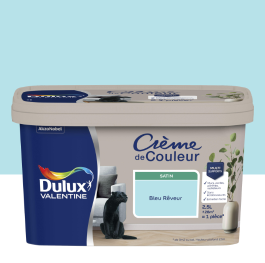 Peinture mur, boiserie bleu rêveur satin DULUX VALENTINE Crème de couleur 2.5L