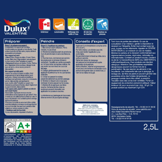 Peinture mur, boiserie bleu rêveur satin DULUX VALENTINE Crème de couleur 2.5L