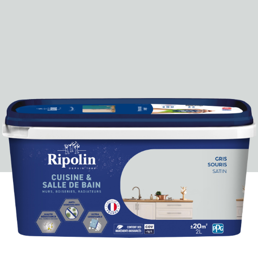 Peinture mur gris souris satin RIPOLIN Cuisine et bain 2L