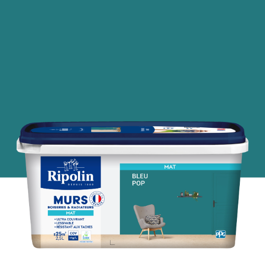 Peinture mur bleu pop mat RIPOLIN Intérieur 2.5L