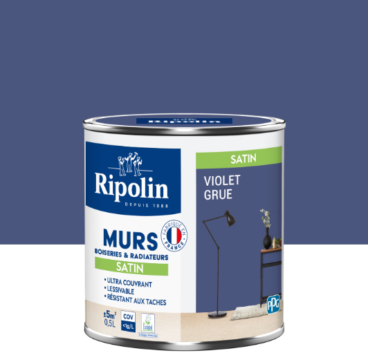 Peinture mur, boiserie, radiateur violet grue satiné RIPOLIN Intérieur 0.5l