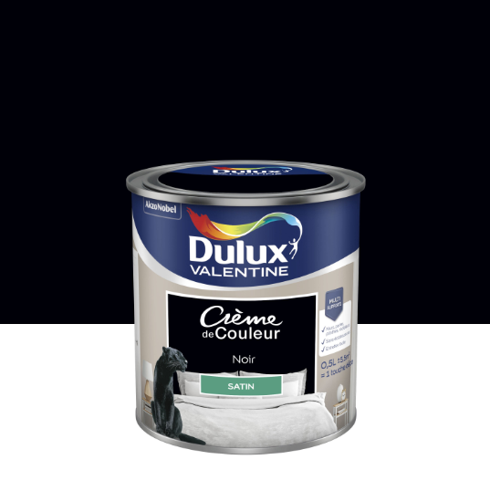 Peinture mur, boiserie noir satin DULUX VALENTINE Crème de couleur 0.5L