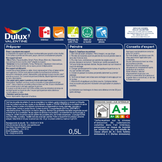 Peinture mur, boiserie noir satin DULUX VALENTINE Crème de couleur 0.5L