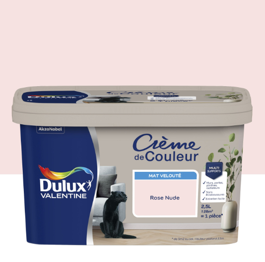 Peinture mur, boiserie rose nude mat DULUX VALENTINE Crème de couleur 2.5L