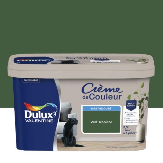 Peinture mur, boiserie vert tropical mat DULUX VALENTINE Crème de couleur 2.5L