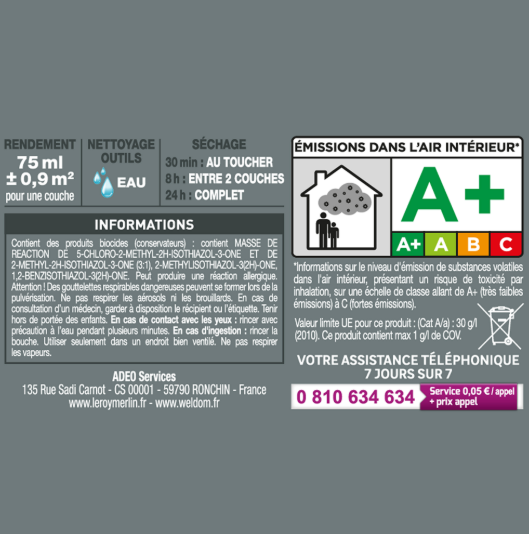 Peinture mur, boiserie denim 1 mat LUXENS Biosourcée 75ml