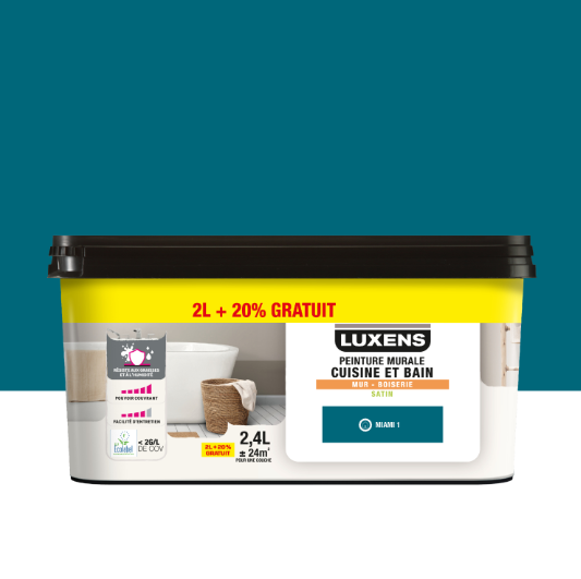 Peinture mur, boiserie miami 1 satin LUXENS Cuisine et bain 2L+20% gratuit