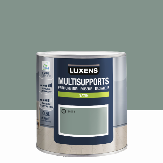 Peinture mur, boiserie, radiateur sage 3 satin LUXENS , 0.5L