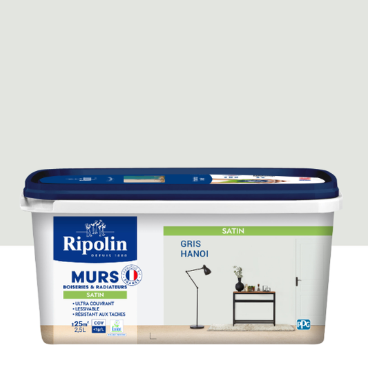 Peinture mur, boiserie, radiateur gris hanoï satiné RIPOLIN Intérieur 2.5l