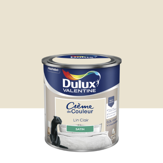 Peinture mur, boiserie lin clair satin DULUX VALENTINE Crème de couleur 0.5L