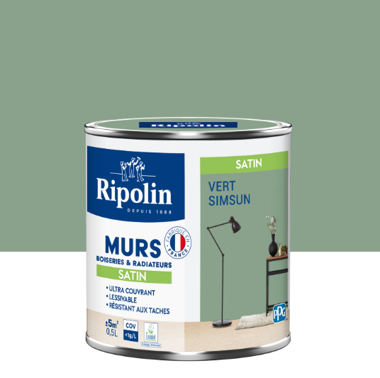 Peinture mur, boiserie, radiateur vert simsun satiné RIPOLIN Intérieur 0.5l