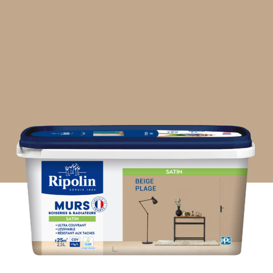 Peinture mur, boiserie, radiateur beige plage satiné RIPOLIN Intérieur 2.5l