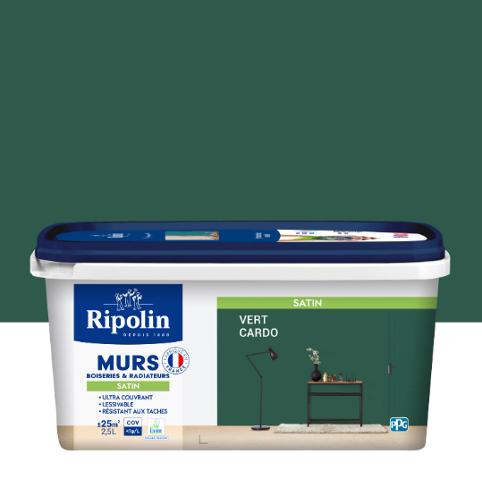 Peinture mur, boiserie, radiateur vert cardo satiné RIPOLIN Intérieur 2.5l