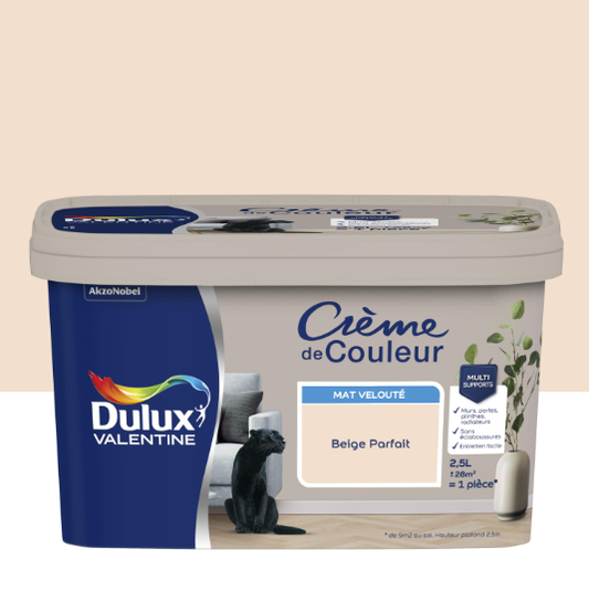Peinture mur, boiserie beige parfait mat DULUX VALENTINE Crème de couleur 2.5L