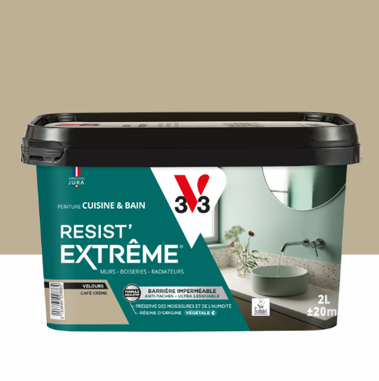 Peinture mur café crème velours V33 Resist extrême cuisine et bain 2L