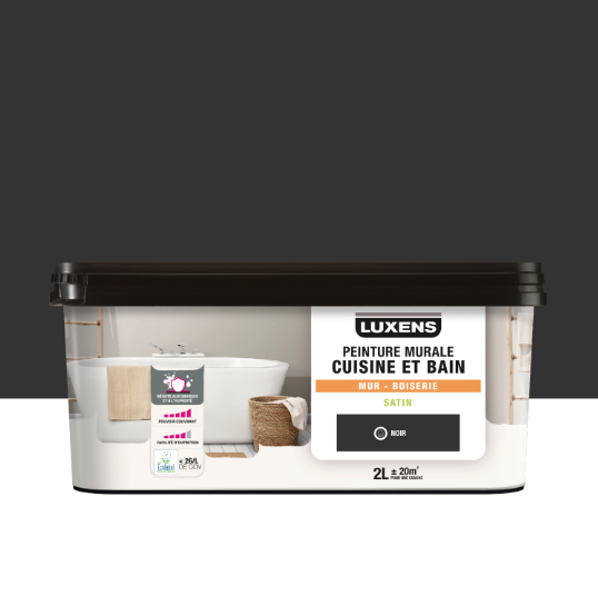 Peinture mur, boiserie noir satin LUXENS Cuisine et bain 2L