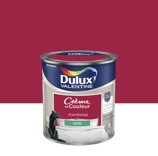 Peinture mur, boiserie framboise satin DULUX VALENTINE Crème de couleur 0.5L