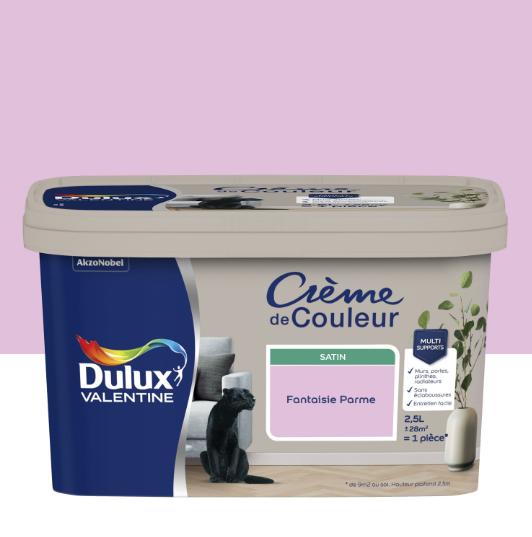 Peinture mur, bois fantaisie parme satin DULUX VALENTINE Crème de couleur 2.5l