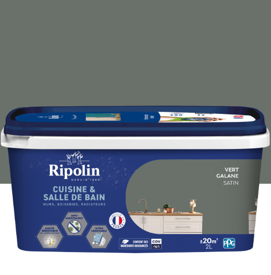 Peinture mur vert galane satin RIPOLIN Cuisine et bain 2L