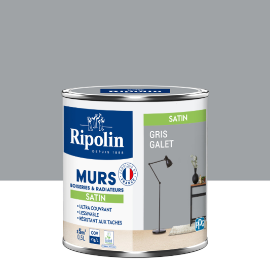 Peinture mur, boiserie, radiateur gris galet satiné RIPOLIN Intérieur 0.5l
