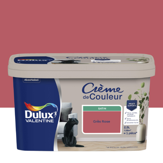 Peinture mur, boiserie grès rose satin DULUX VALENTINE Crème de couleur 2.5L