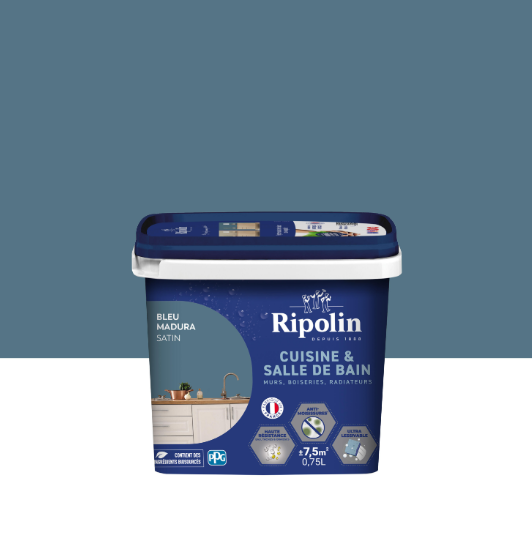 Peinture mur bleu madura satin RIPOLIN Cuisine et bain 0.75L