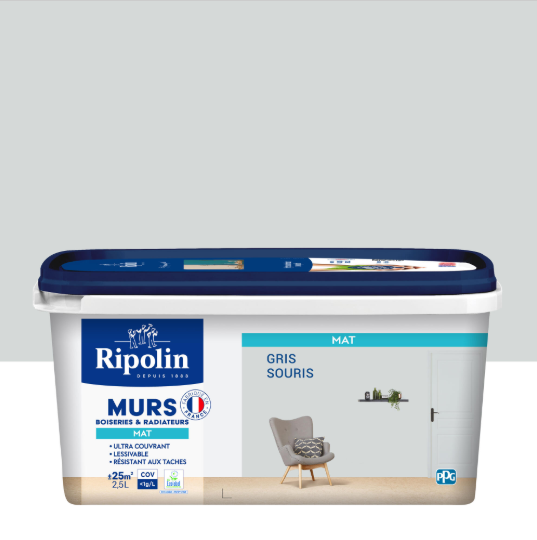 Peinture mur, boiserie, radiateur gris souris mat RIPOLIN Intérieur 2.5L