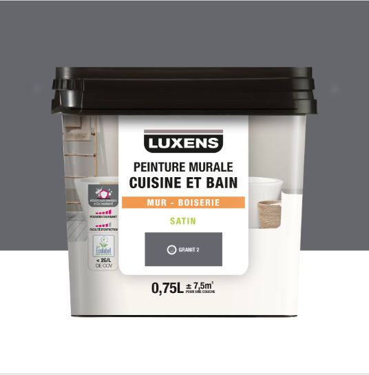 Peinture mur, boiserie granit 2 satin LUXENS Cuisine et bain 0.75L