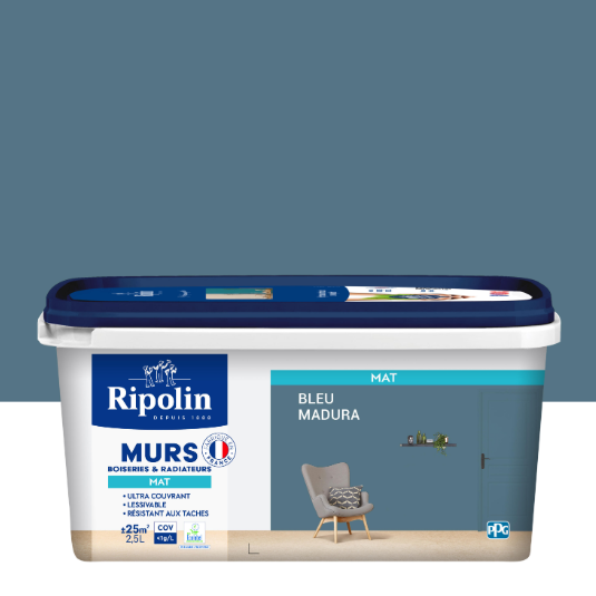 Peinture mur bleu madura mat RIPOLIN Intérieur 2.5L