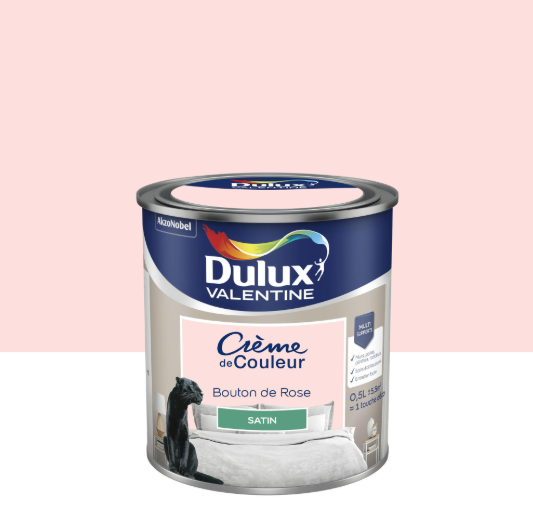 Peinture mur, bois bouton de rose satin DULUX VALENTINE Crème de couleur 0.5l