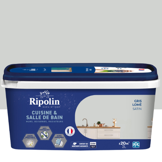 Peinture mur gris lomé satin RIPOLIN Cuisine et bain 2L