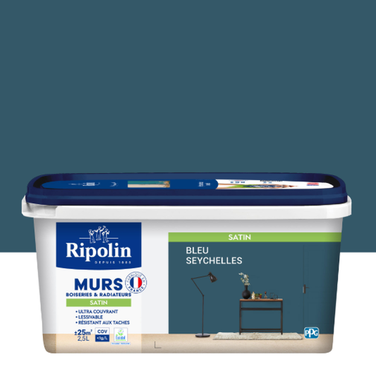 Peinture mur, boiserie, radiateur bleu seychelles satiné RIPOLIN Intérieur 2.5l