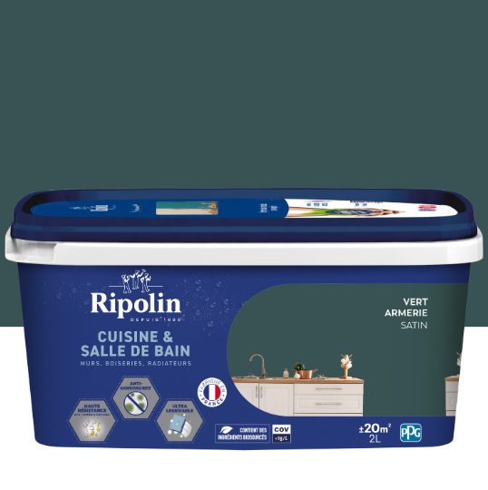 Peinture mur vert armerie satin RIPOLIN Cuisine et bain 2L