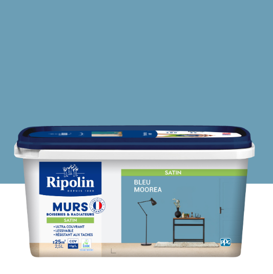 Peinture mur, boiserie, radiateur bleu moorea satiné RIPOLIN Intérieur 2.5l