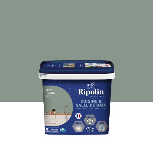 Peinture mur vert nobile satin RIPOLIN Cuisine et bain 0.75L
